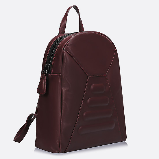 Вместительный рюкзак из натуральной кожи в бордовом цвете с черной фурнитурой  Lombardi