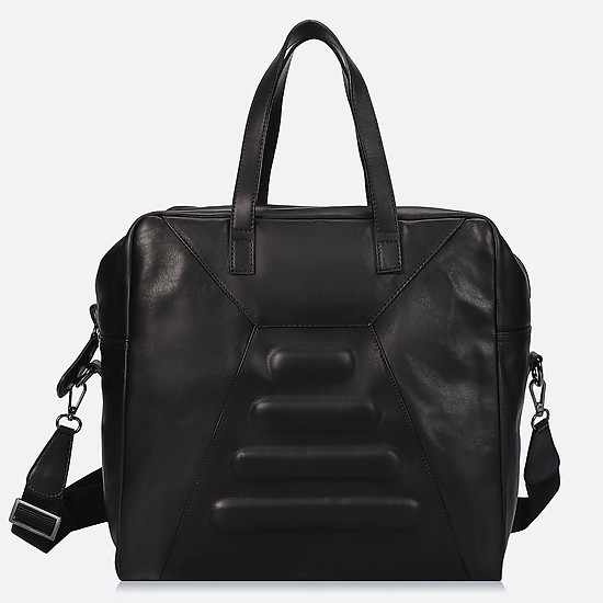 Вместительная квадратная сумка из натуральной кожи в черном цвете  Lombardi