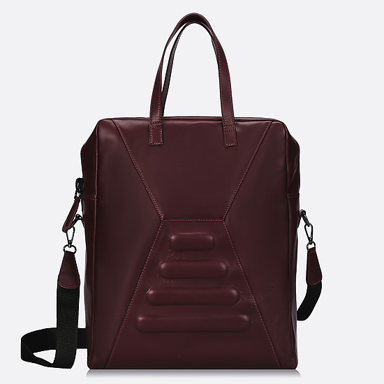 Вместительная сумка из натуральной бордовой кожи с черной фурнитурой  Lombardi