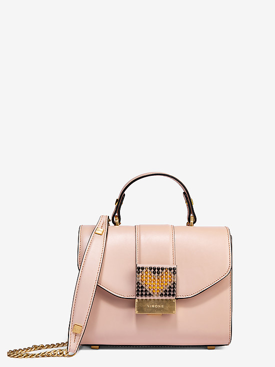 Розовая кожаная сумочка на цепочке небольшого размера  VISONE