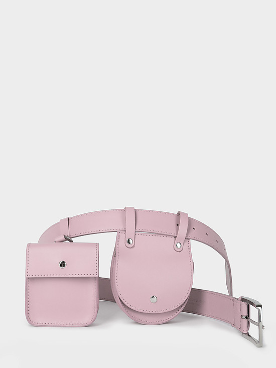 Пастельно-розовый ремень с двумя мини-сумочками из гладкой кожи  BE NICE
