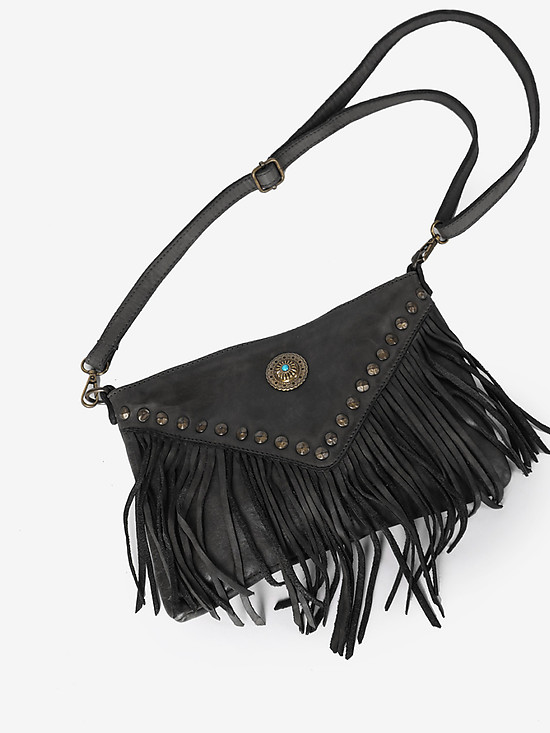 Мягкая черная сумочка кросс-боди в стиле бохо из кожи с винтажным эффектом с бахромой  BE NICE