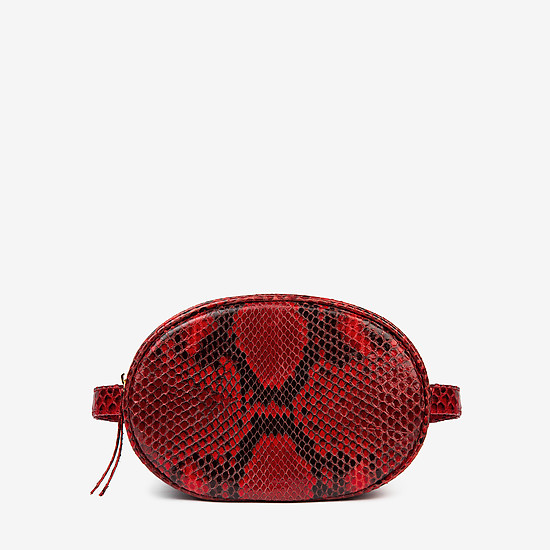 Овальная поясная сумочка из натуральной кожи питона в красном цвете  Geuco