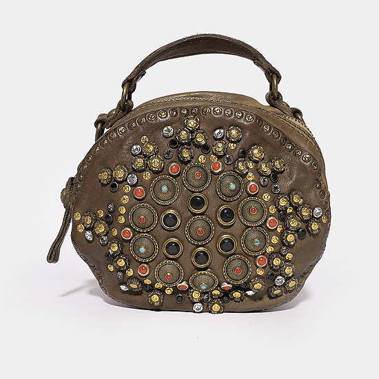 Круглая кожаная сумочка с двумя ремешками и цветным декором  Campomaggi