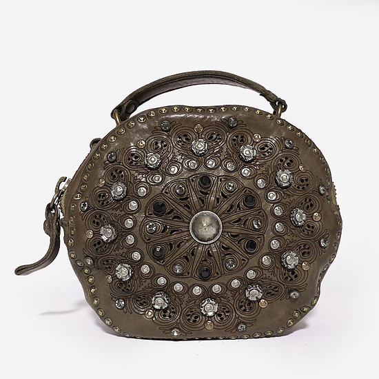 Круглая сумочка в винтажном стиле из мягкой натуральной кожи с декором  Campomaggi