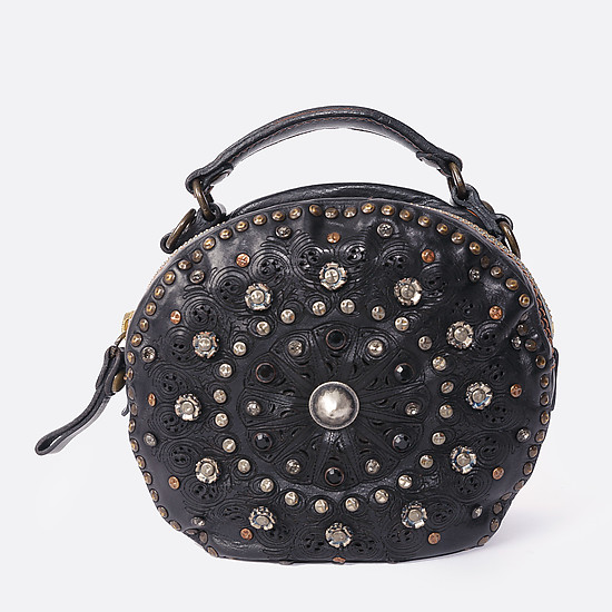Темно-синяя круглая сумочка из натуральной кожи в винтажном стиле  Campomaggi