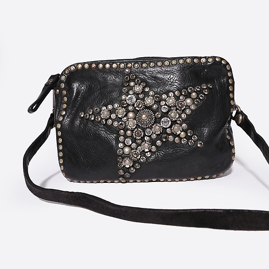 Черная прямоугольная сумочка с двумя ремешками из мягкой кожи со звездой  Campomaggi