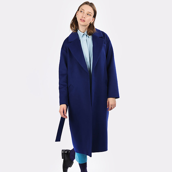 Синее шерстяное пальто-халат  FIKSSON