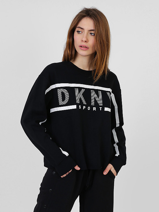 Черная свободная толстовка с логотипом  DKNY