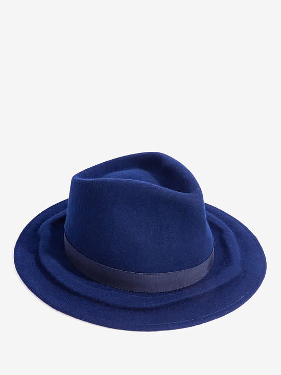 Шляпа-федора ручной работы из натуральной шерсти в синем цвете  Danieldoshe