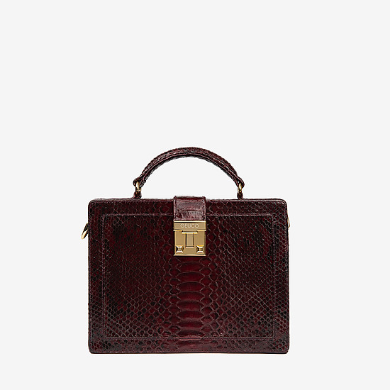 Бордовая сумка-чемоданчик из натуральной кожи питона  Geuco