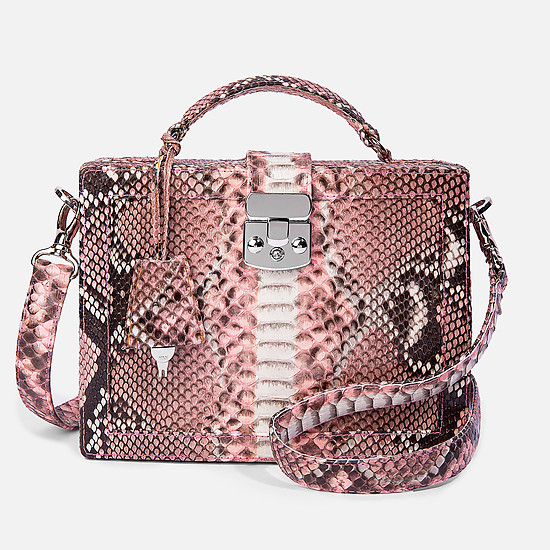 Розовая сумка-чемоданчик из натуральной кожи питона  Geuco