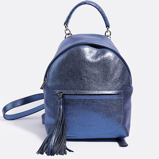 Кожаный рюкзак с кисточкой в оттенке синий металлик Leonie  Coccinelle