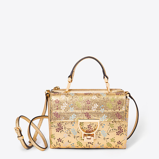 Золотистая кожаная сумочка с принтом цветов Arlettis Precious  Coccinelle
