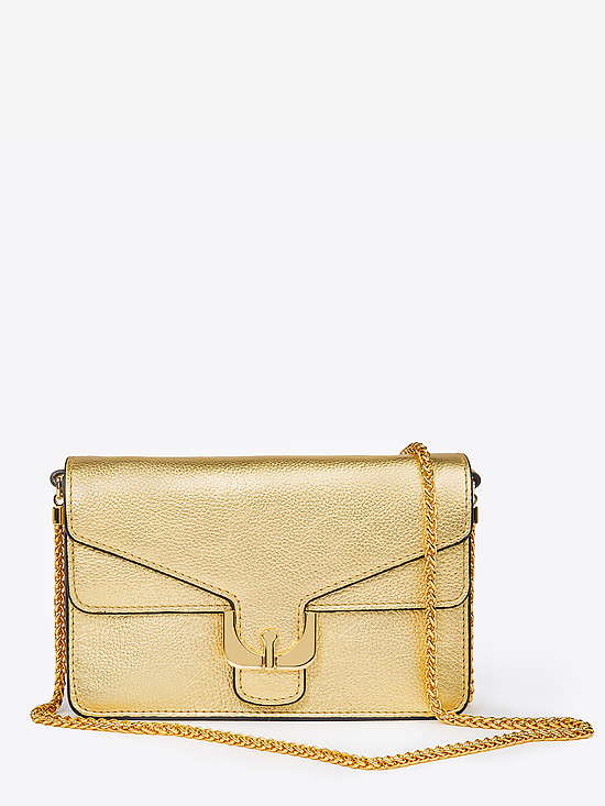 Золотая кожаная сумочка кроссбоди Ambrine Soft маленького размера  Coccinelle