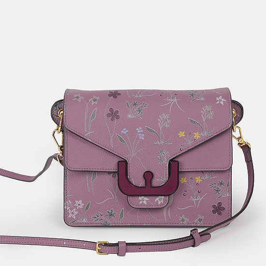 Фиолетовая кожаная сумочка-кроссбоди Ambrine Autumn Garden с принтом  Coccinelle