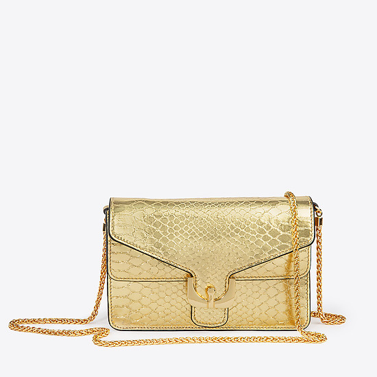 Золотистая кожаная сумочка-кроссбоди Ambrine Metal Python маленького размера  Coccinelle