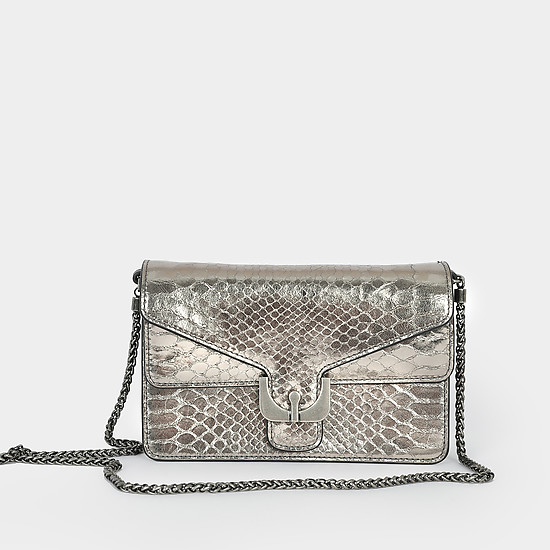 Серебристая кожаная сумочка-кроссбоди Ambrine Metal Python маленького размера  Coccinelle