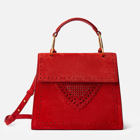 Замшевая сумочка-трапеция Lace Suede в красном цвете  Coccinelle