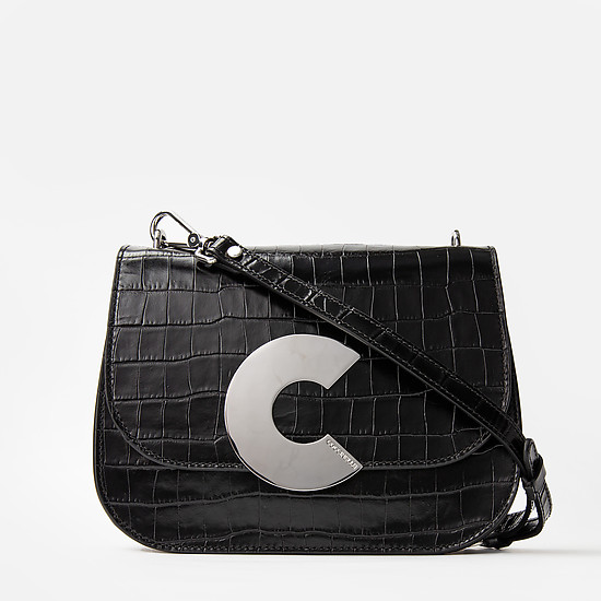 Черная кожаная сумочка-кросс-боди с тиснением под крокодила  Coccinelle