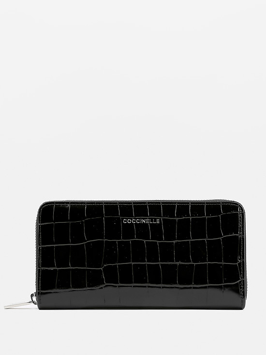 Черный кожаный кошелек Metallic Croco с тиснением под крокодила  Coccinelle