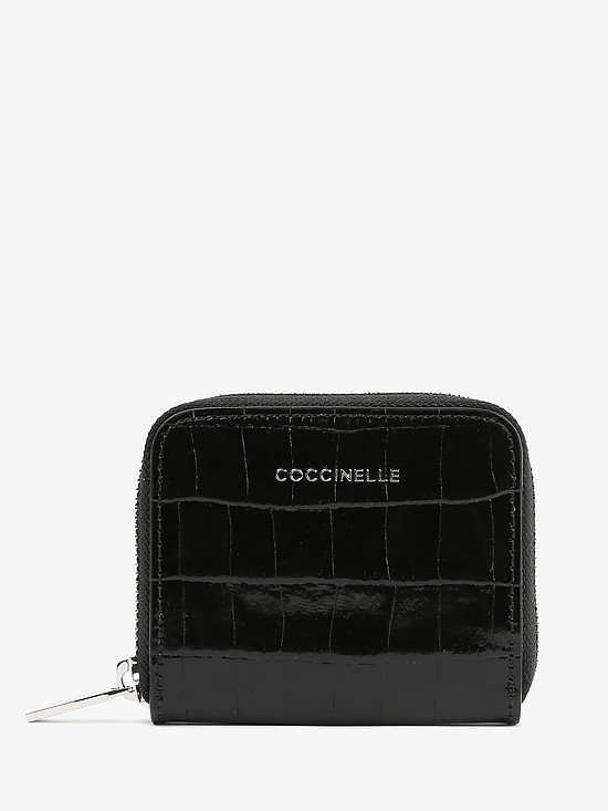 Черное кожаное портмоне Metallic Croco с тиснением под крокодила  Coccinelle