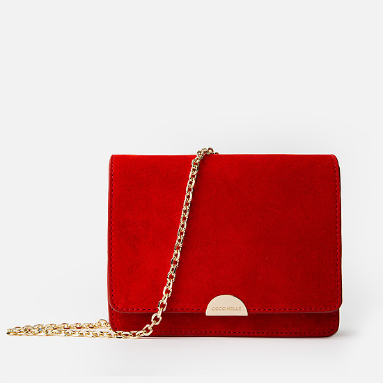 Красная сумочка кросс-боди Half Suede из замши с ремешком-цепочкой  Coccinelle
