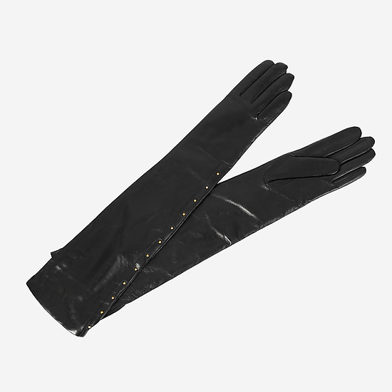 Длинные черные перчатки из кожи ягненка  Eleganzza
