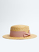 Соломенная шляпа канотье с пудрово-розовой лентой с бантом  Fabretti