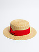 Соломенная шляпа канотье с красной лентой с бантом  Fabretti
