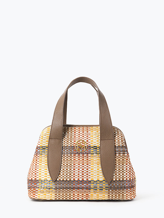 Разноцветная плетеная сумка-тоут из натуральной кожи и искусственной соломки  BE NICE