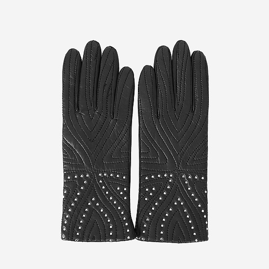 Стеганые кожаные перчатки черного цвета  Eleganzza