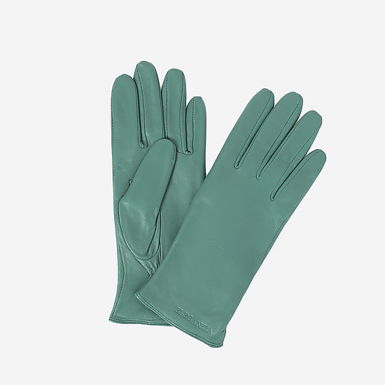 Мятно-бирюзовые перчатки из натуральной кожи  Eleganzza