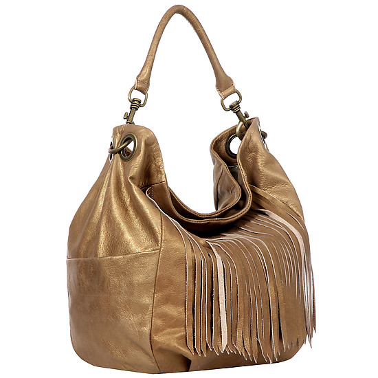 Вместительная сумка-мешок из натуральной кожи с бахромой в золотом цвете  Liebeskind Berlin