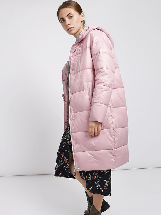 Зимняя куртка розового цвета средней длины с капюшоном  MILAMARSEL