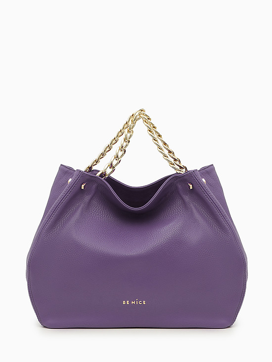 Фиолетовая сумка-тоут из мягкой кожи с ручками в виде цепей  BE NICE