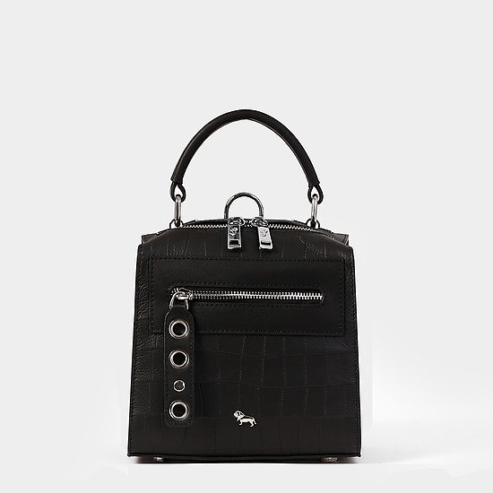 Небольшая сумка-рюкзак из черной кожи под крокодила в силуэте коробочки  Labbra