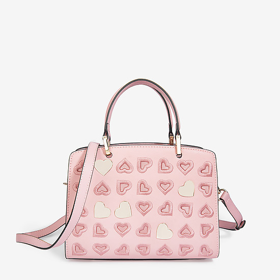 Маленькая розовая сумка из натуральной кожи с вышивкой в виде сердец  Labbra