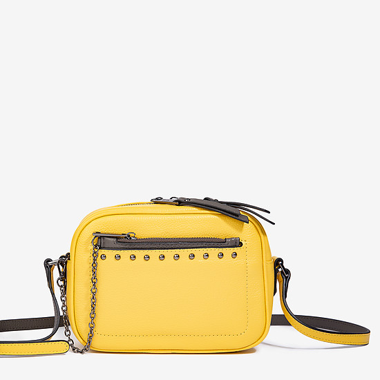 Желтая кожаная сумочка-кроссбоди небольшого размера с отстегивающимся кармашком  Labbra