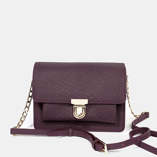 Фиолетовая кожаная сумочка-кросс-боди небольшого размера с тиснением под кожу питона  Labbra