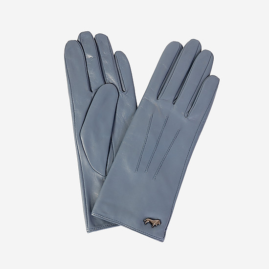 Серо-голубые перчатки из натуральной кожи  Labbra