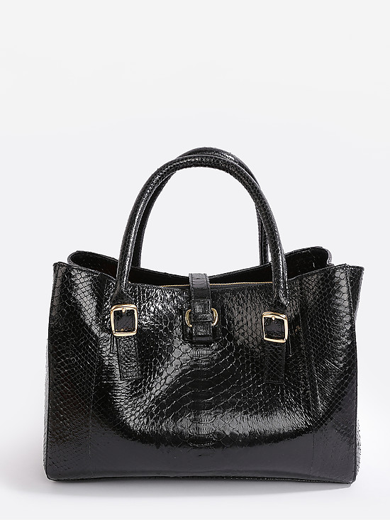 Черная классическая сумка из натуральной кожи питона  Geuco