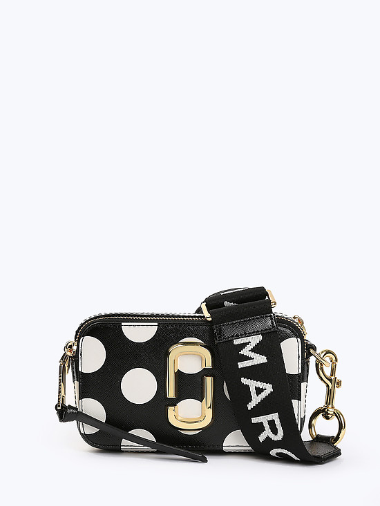 Черная кожаная сумочка Camera Bag с принтом полька дот  Marc Jacobs
