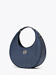 Синяя сумка-полумесяц из натуральной кожи и соломки рафии  BE NICE