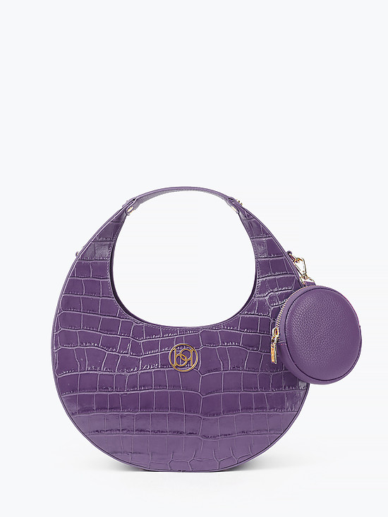 Фиолетовая сумка-полумесяц из кожи под крокодила  BE NICE
