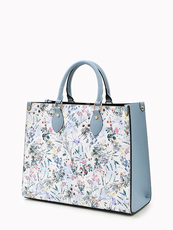 Голубая кожаная сумка-тоут с цветочным принтом  BE NICE