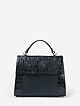Классическая сумка-сэтчел из натуральной темно-синей кожи с лаковыми вставками под крокодила  Fabio Bruno