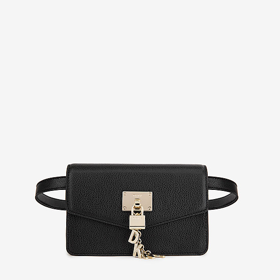 Прямоугольная поясная сумочка Elissa из черной кожи с фирменным замочком  DKNY
