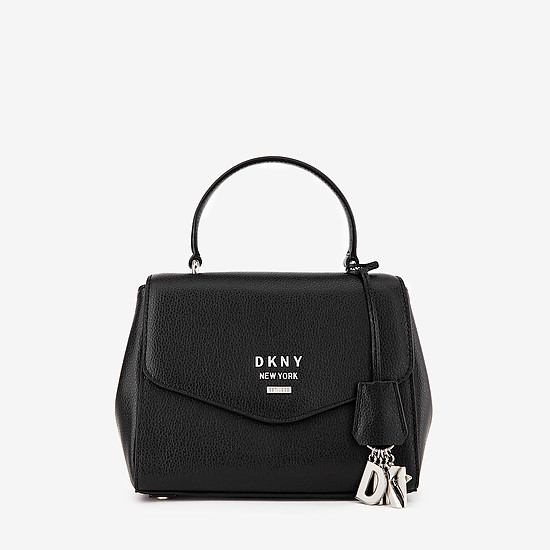 Черная кожаная сумочка Hutton миниатюрного размера с фирменным брелоком  DKNY