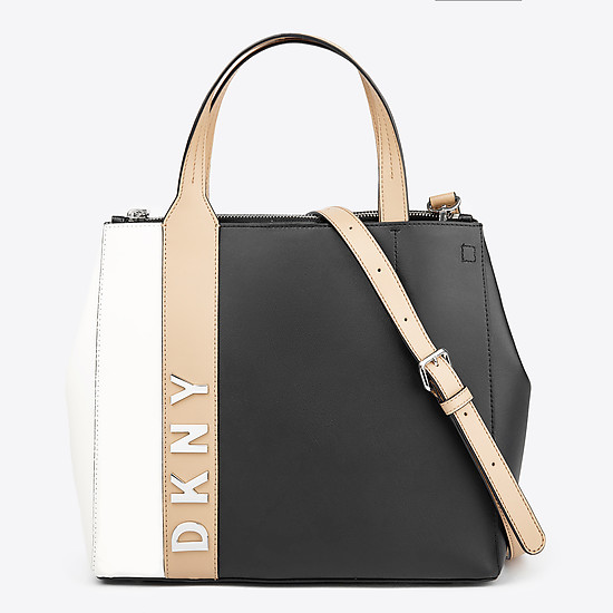 Черная кожаная сумка-тоут Bedford-Top среднего размера с цветными вставками  DKNY